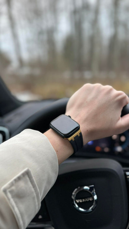 Premium silikonarmband till Apple Watch - Svart med guld