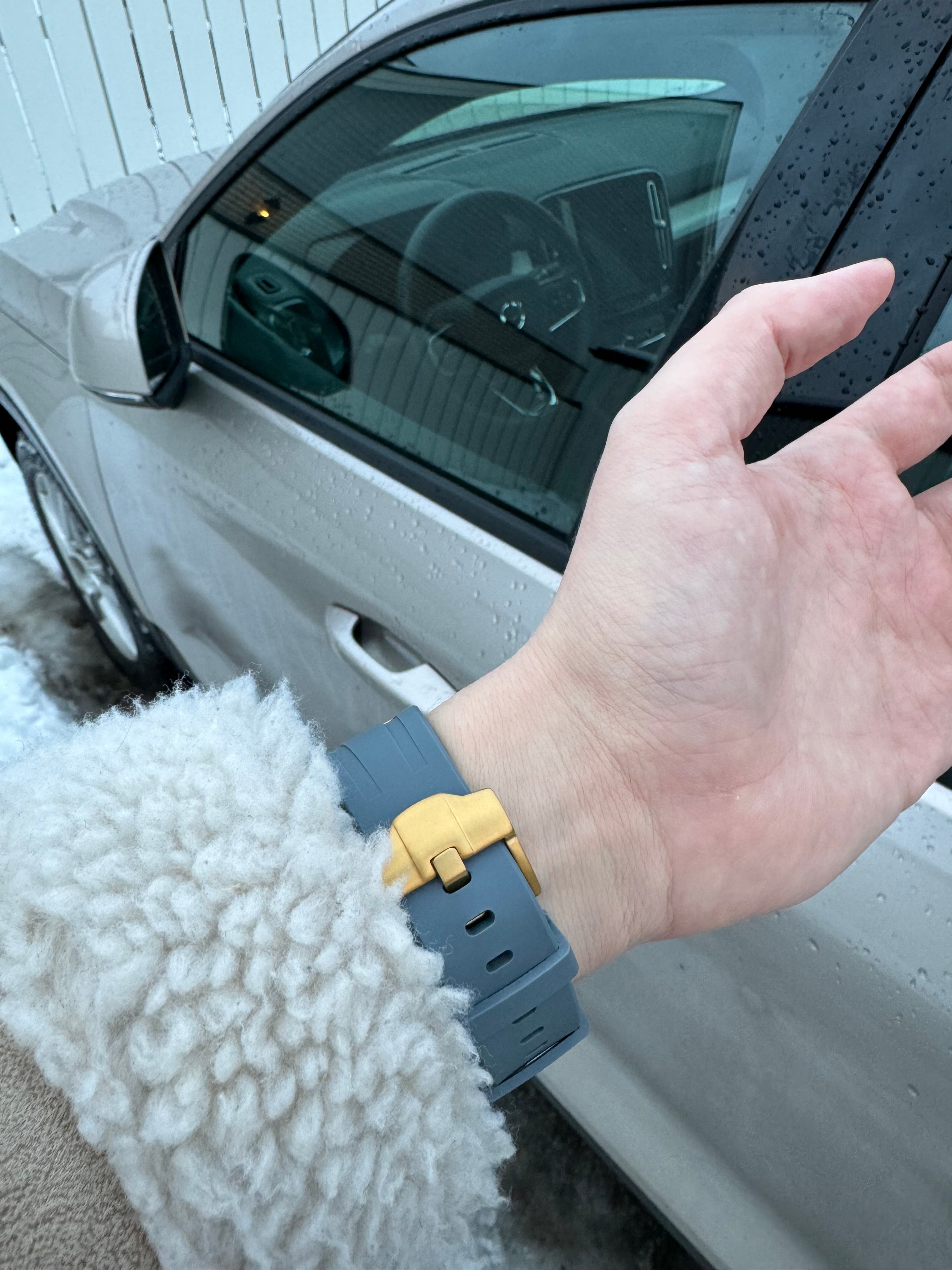 Premium Silicone Band for Apple Watch - Grey with Gold Pin Buckle