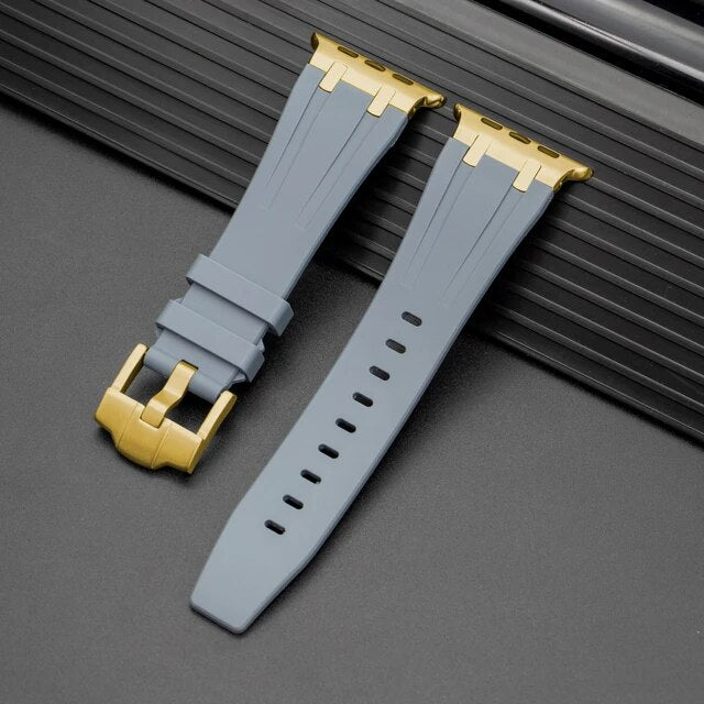 Premium Silicone Band for Apple Watch - Grey with Gold Pin Buckle