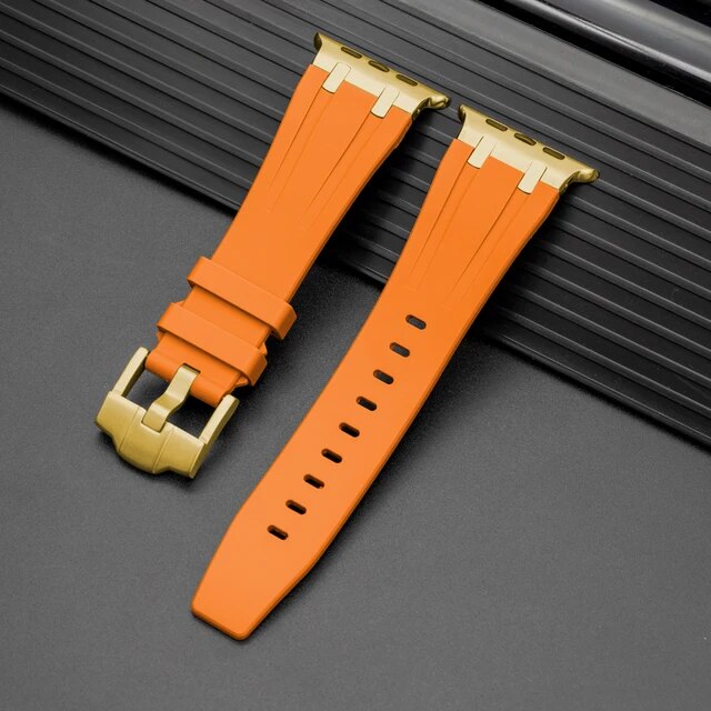 Premium Silicone Band for Apple Watch - Orange with Gold Pin Buckle
