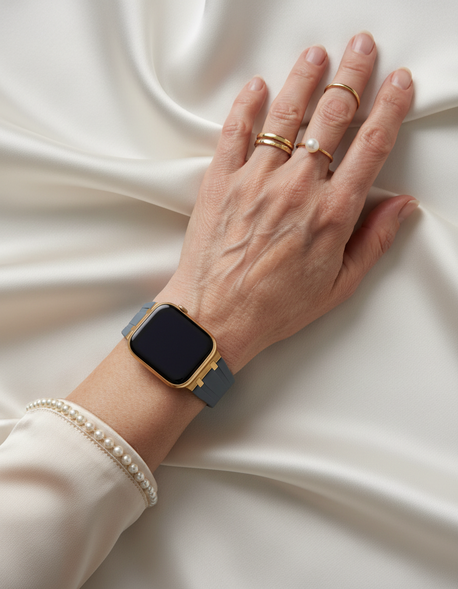 Premium silikonarmband till Apple Watch - Grå med guld