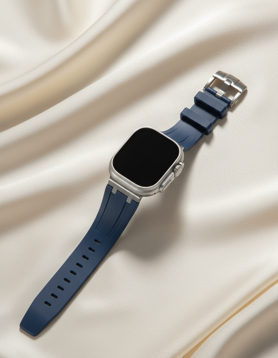 Premium silikonarmband till Apple Watch - Marinblå med silver
