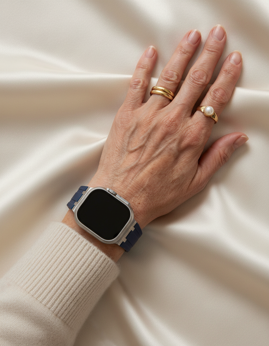 Premium silikonarmband till Apple Watch - Marinblå med silver