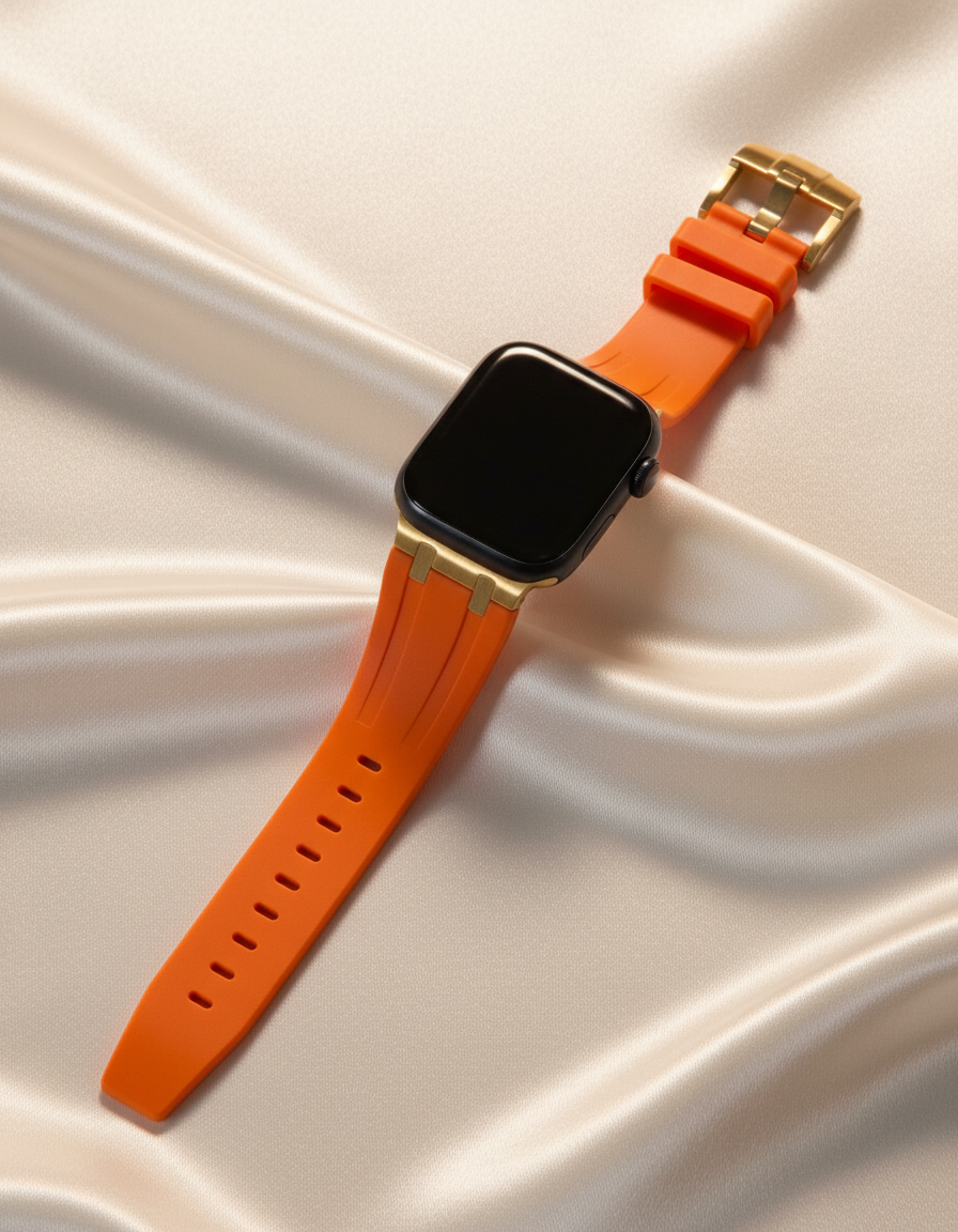 Premium silikonarmband till Apple Watch - Orange med roséguld 