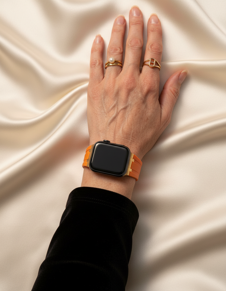 Premium silikonarmband till Apple Watch - Orange med guld