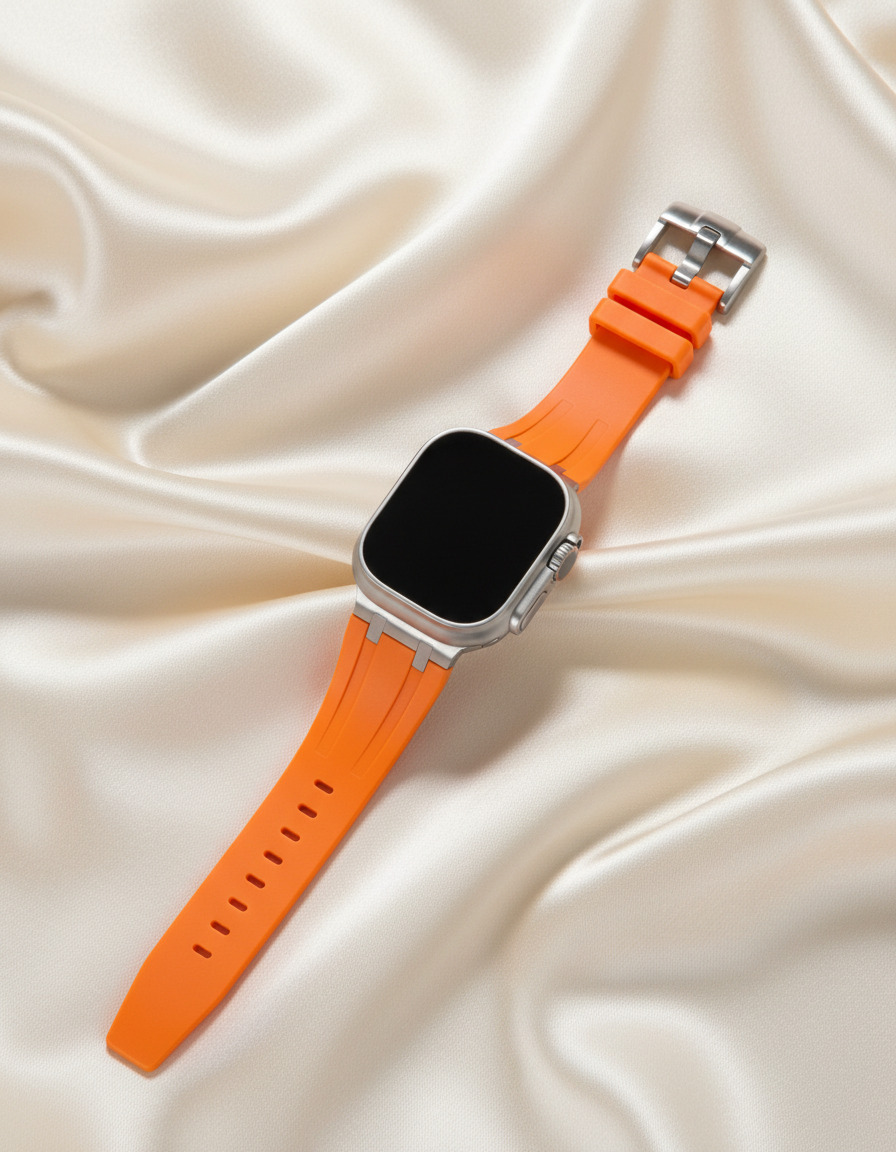 Premium silikonarmband till Apple Watch - Orange med silver
