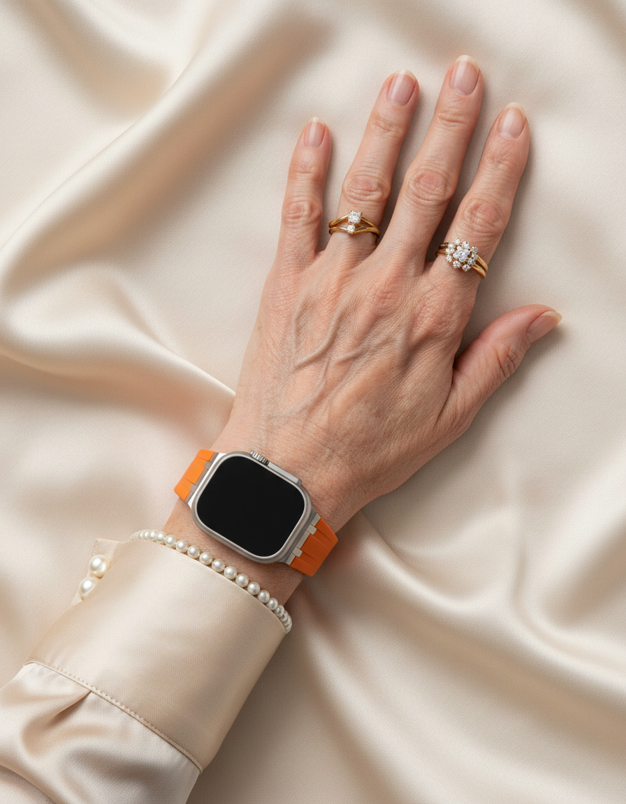 Premium silikonarmband till Apple Watch - Orange med silver