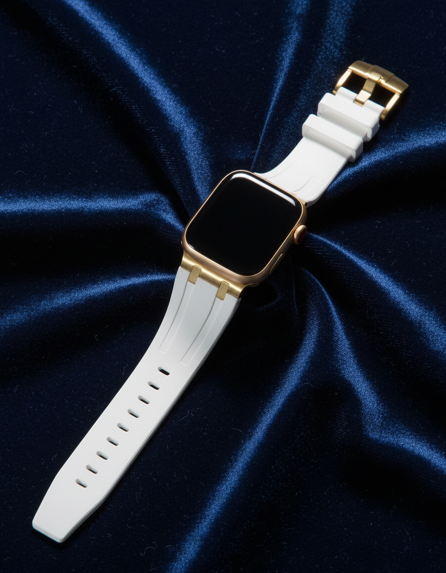 Premium silikonarmband till Apple Watch - Vit med guld