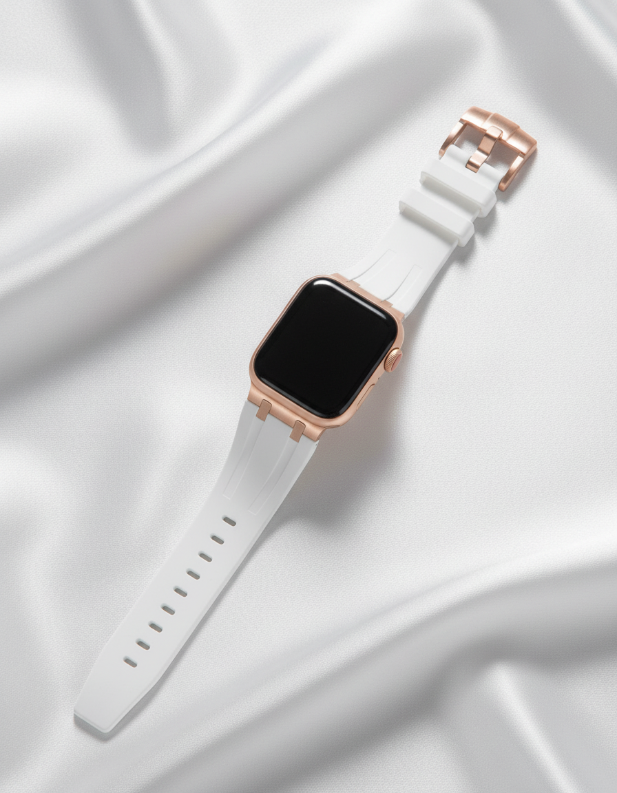 Premium silikonarmband för Apple Watch - Vit med roséguld 