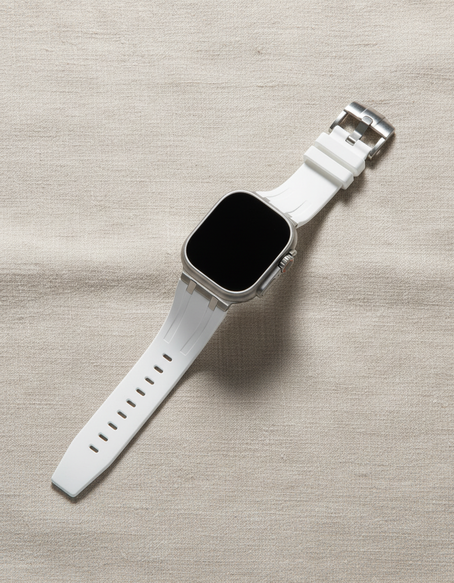 Premium silikonarmband till Apple Watch - Vit med silver 