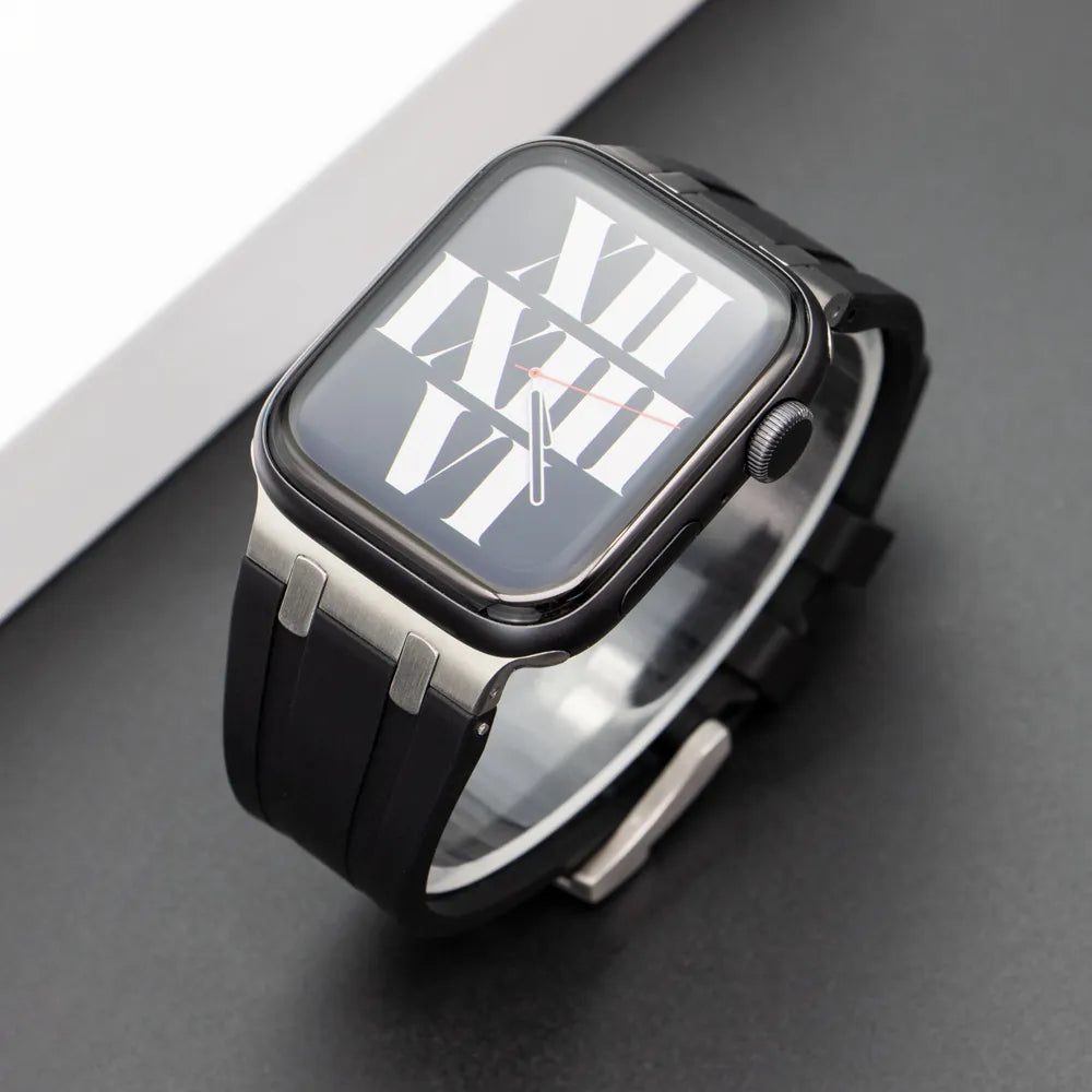 Premium Silicone Band for Apple Watch - Black with Silver Pin Buckle