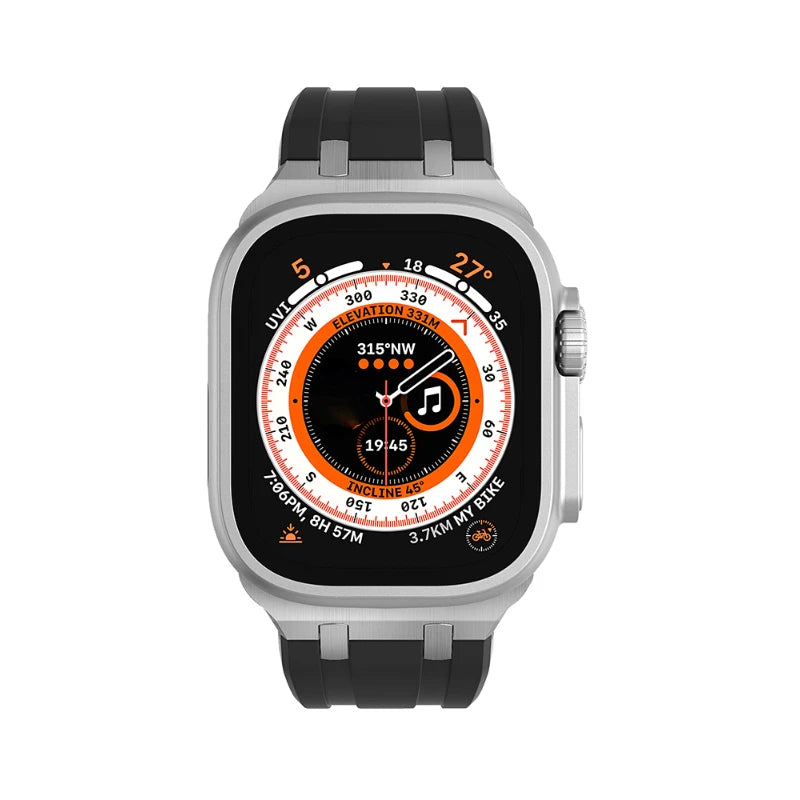 Premium Silicone Band for Apple Watch - Black with Silver Pin Buckle