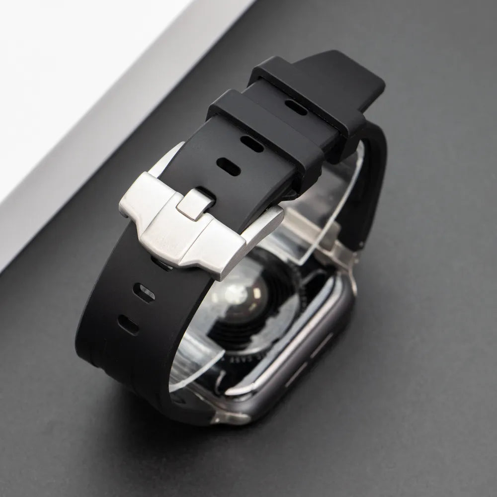 Premium Silicone Band for Apple Watch - Black with Silver Pin Buckle