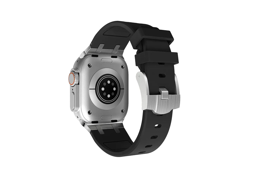 Premium Silicone Band for Apple Watch - Black with Silver Pin Buckle