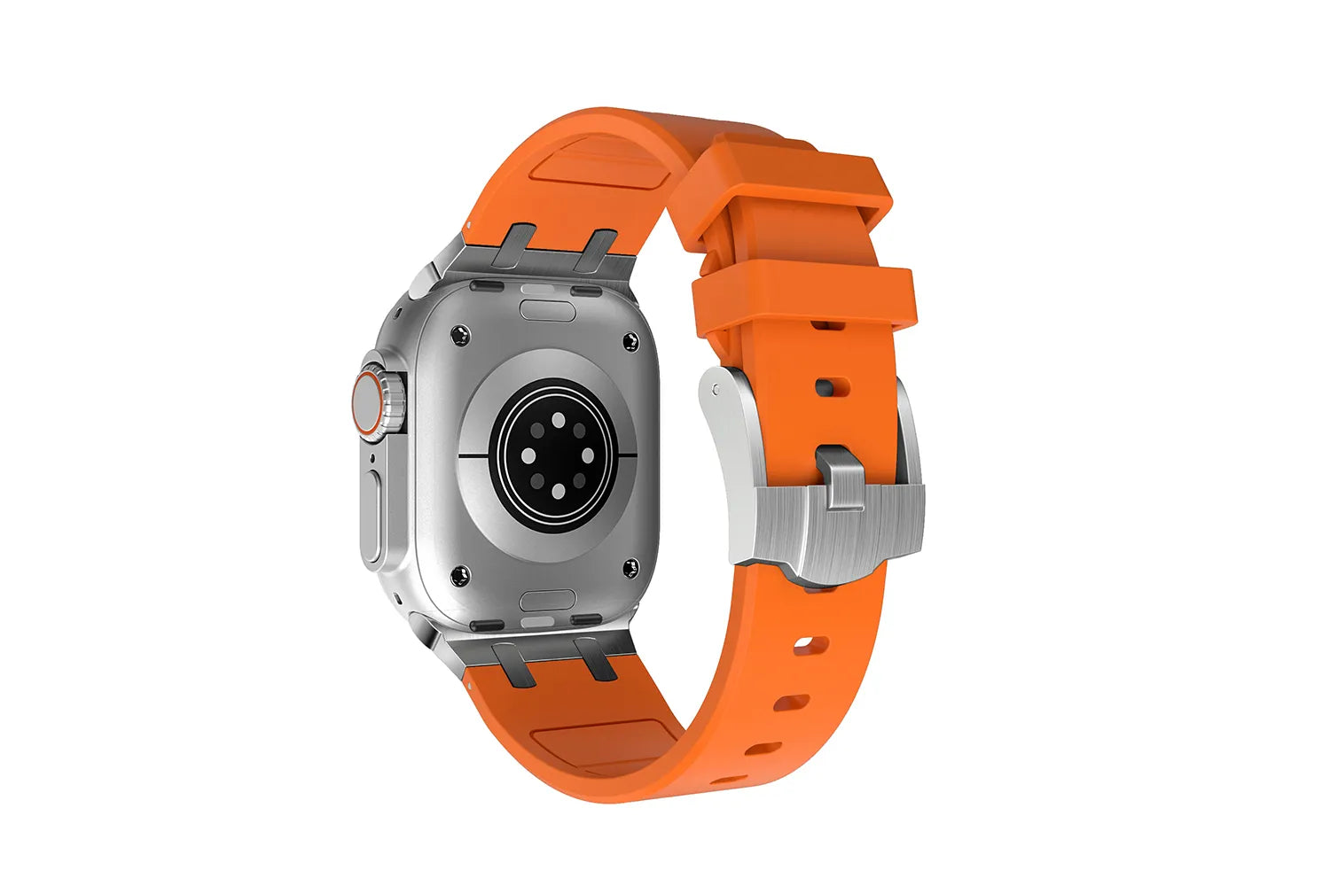 Premium silikonarmband till Apple Watch - Orange med silver