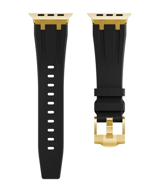 Premium Silicone Band for Apple Watch - Black with Gold Pin Buckle