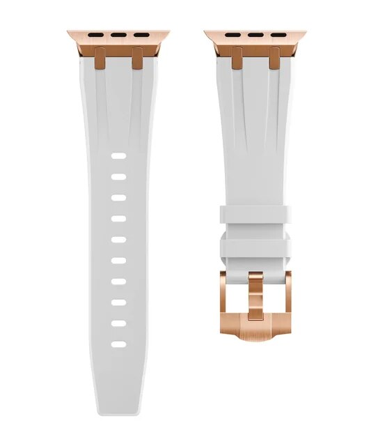 Premium Silicone Band for Apple Watch - White with Rose Gold Pin Buckle