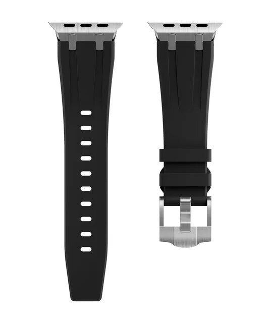 Premium Silicone Band for Apple Watch - Black with Silver Pin Buckle