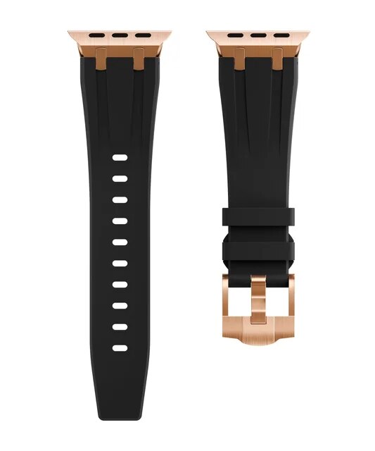 Premium Silicone Band for Apple Watch - Black with Rose Gold Pin Buckle