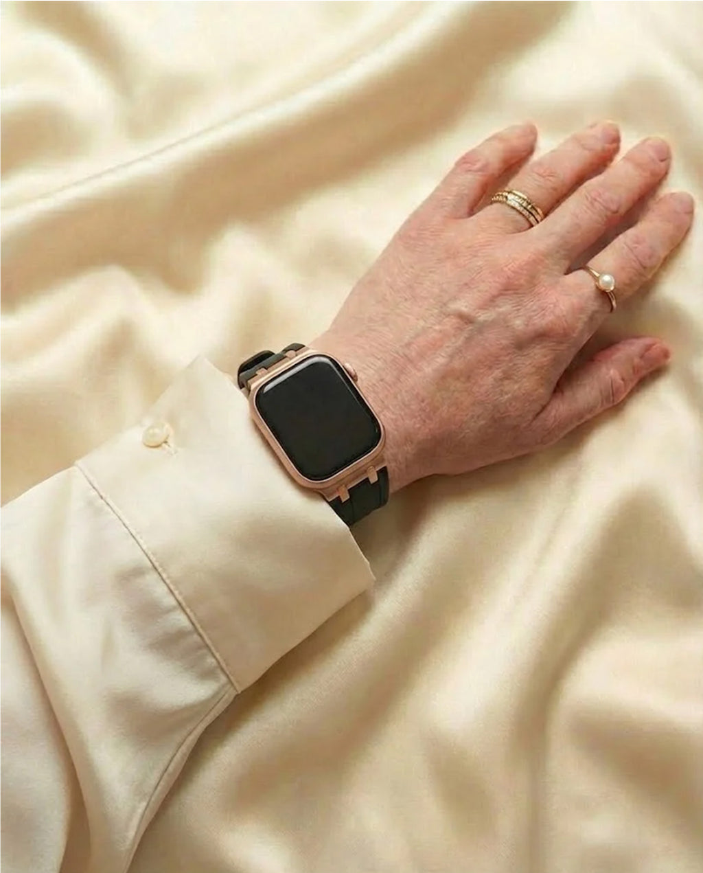 Premium silikonarmband till Apple Watch - Svart med roséguld