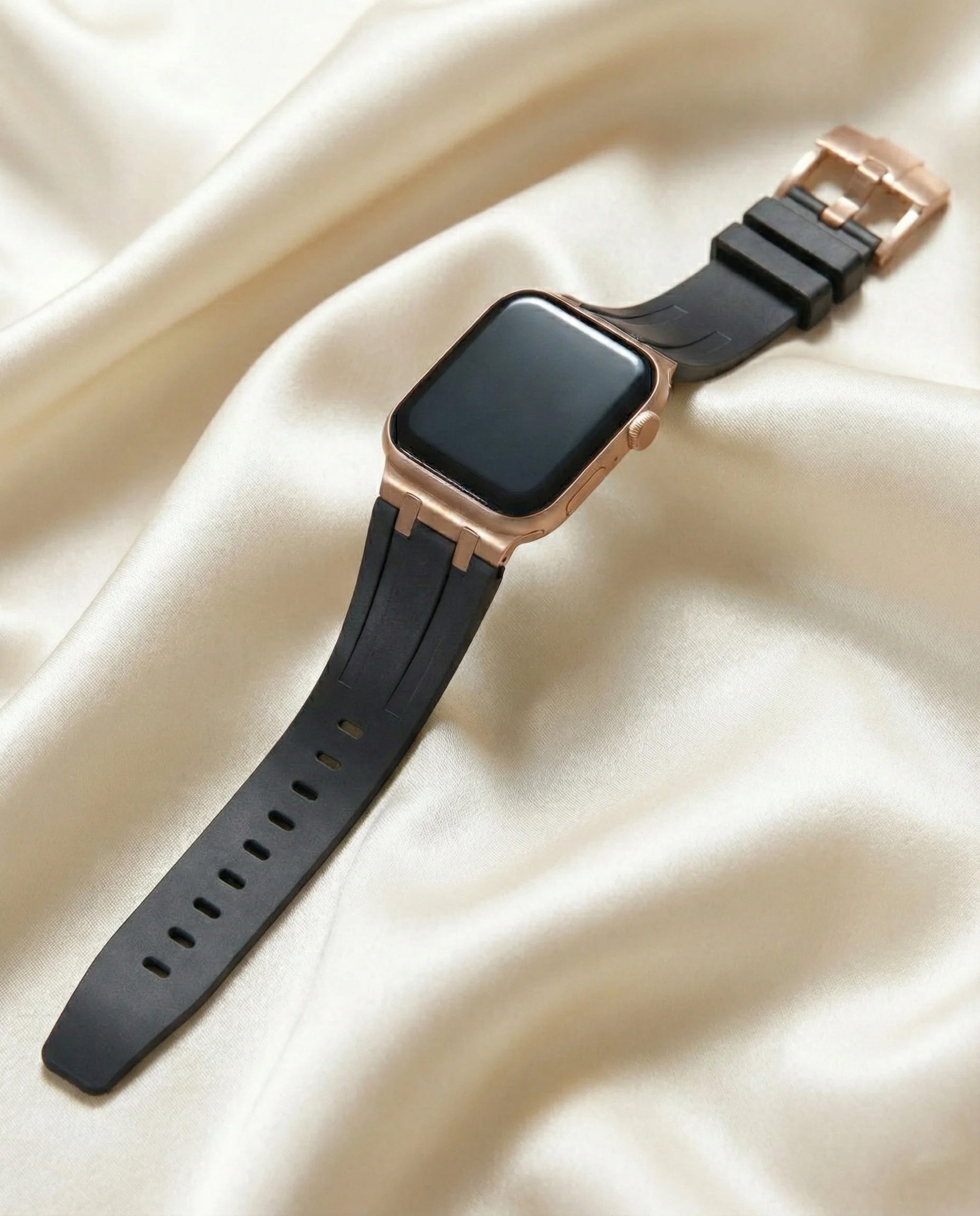 Premium silikonarmband till Apple Watch - Svart med roséguld