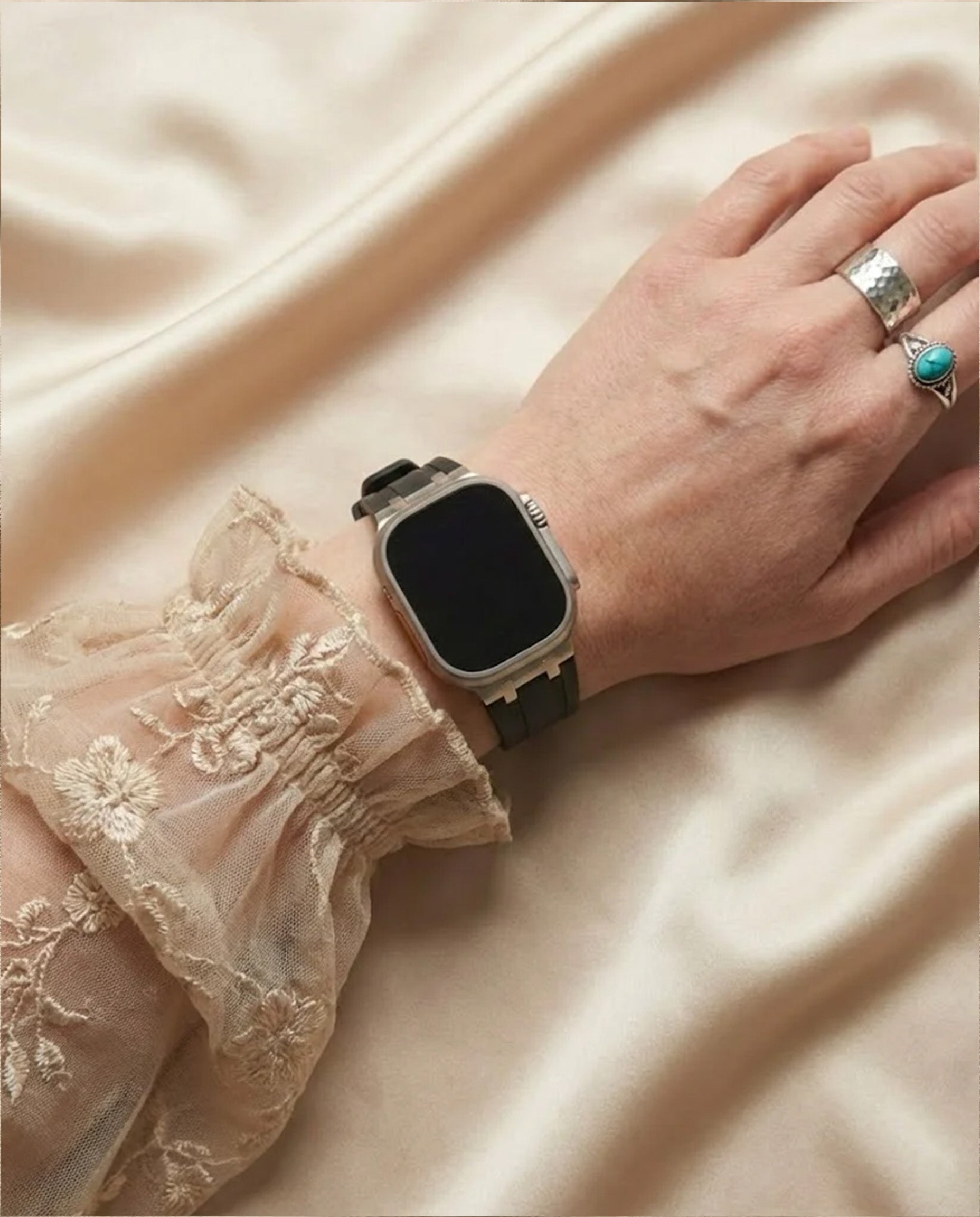 Premium silikonarmband till Apple Watch - Svart med silver