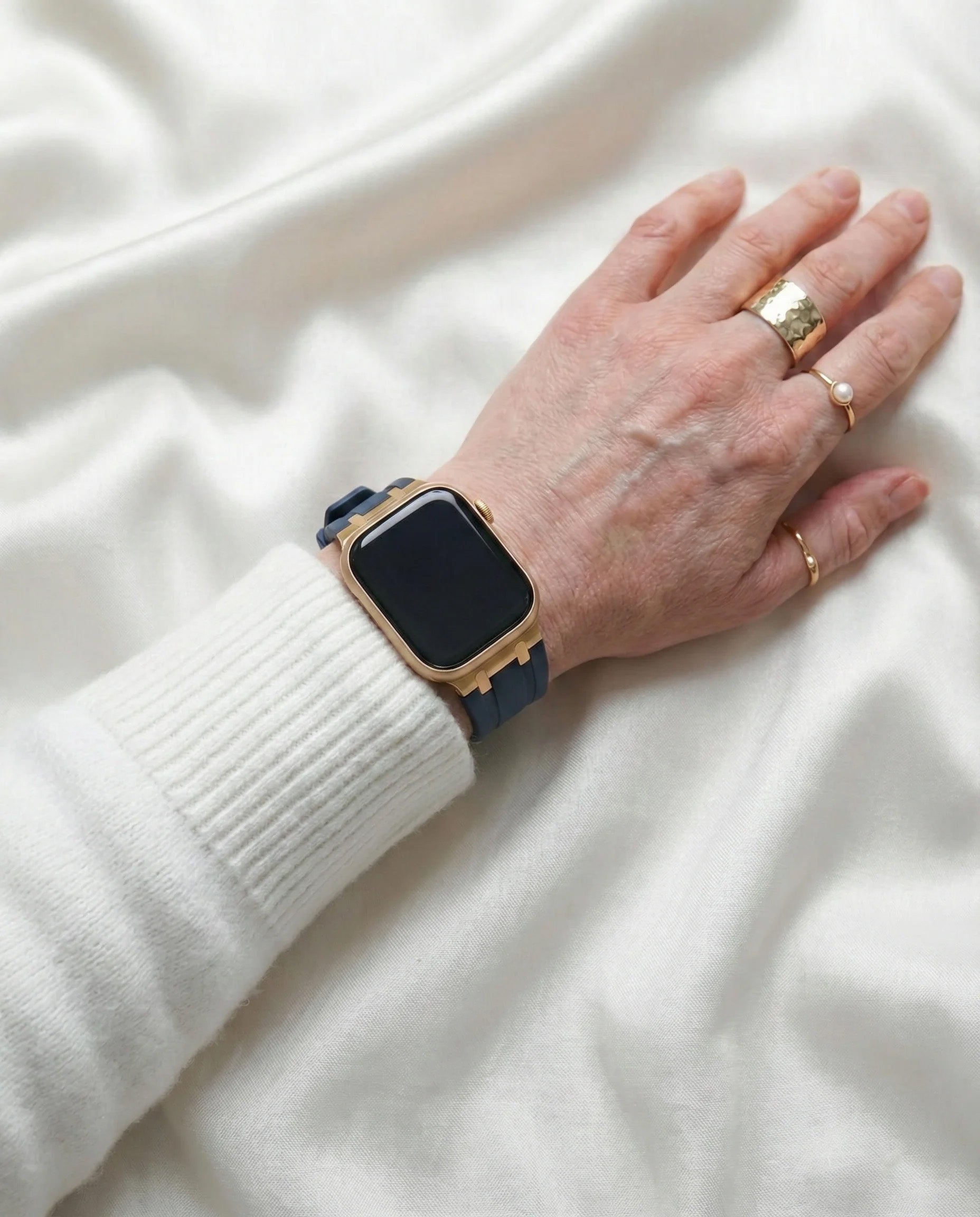 Premium Silicone Band for Apple Watch - Navy Blue with Gold Pin Buckle