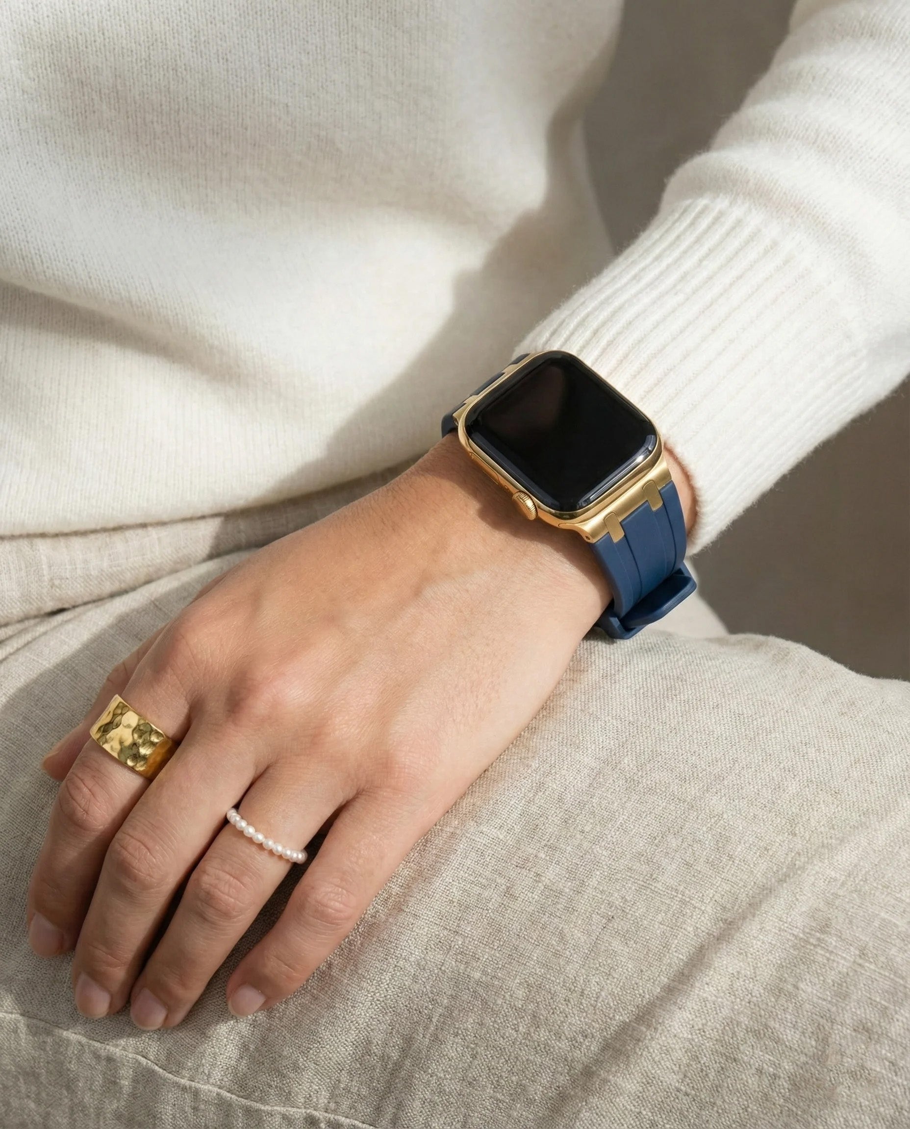 Premium Silicone Band for Apple Watch - Navy Blue with Gold Pin Buckle