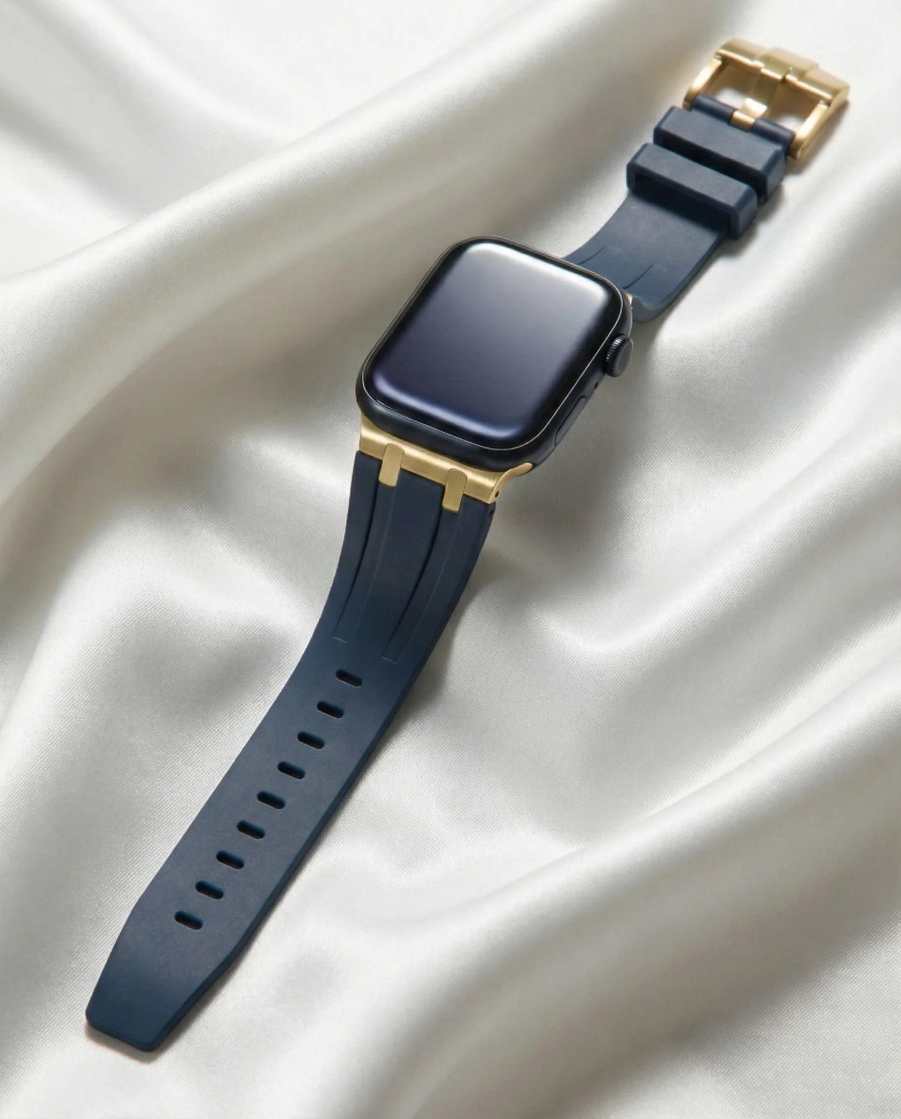 Premium Silicone Band for Apple Watch - Navy Blue with Gold Pin Buckle